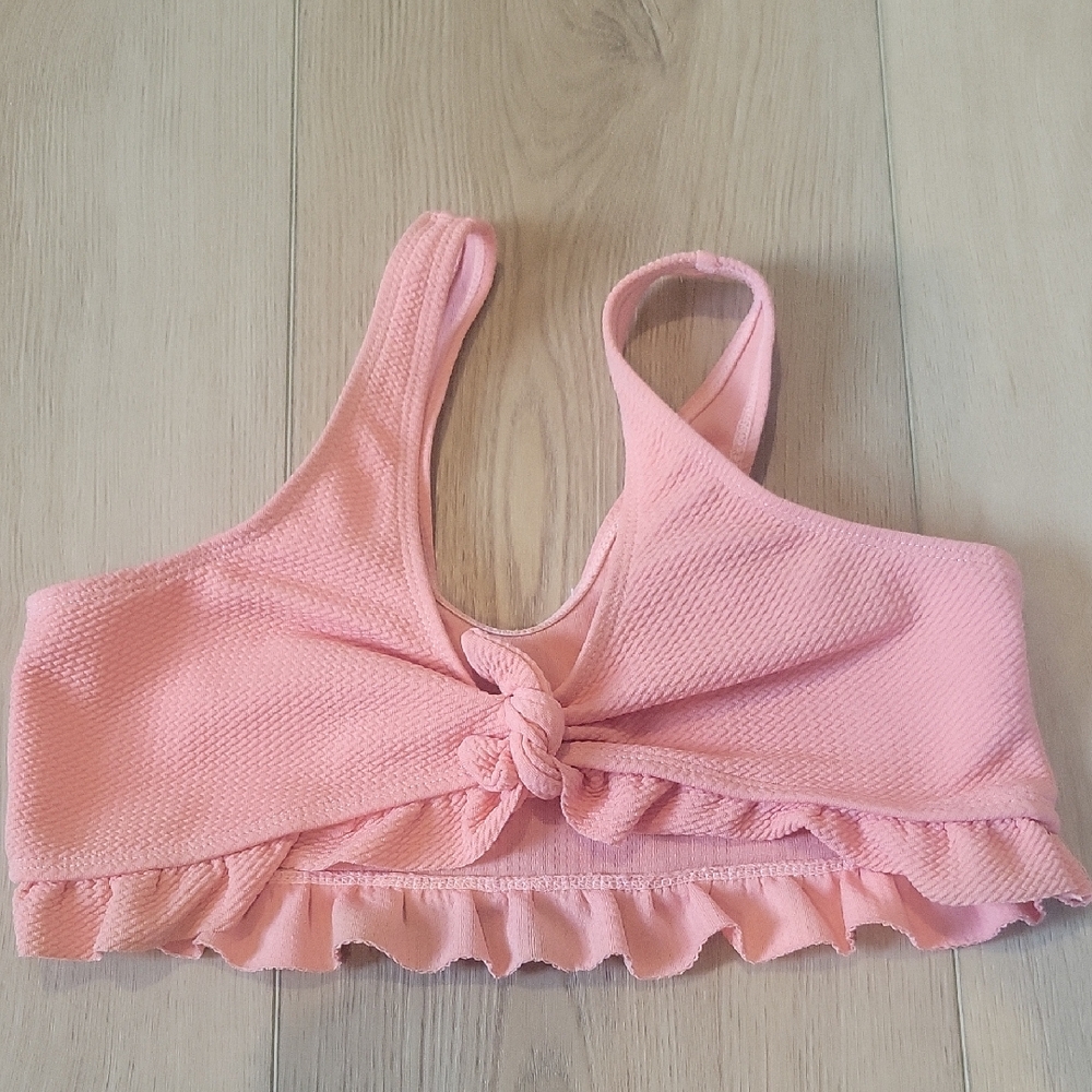 Shein-Pink Knotted Ruffle Bathing Suit Top